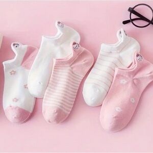 Cute Pink and White Ankle Socks Set